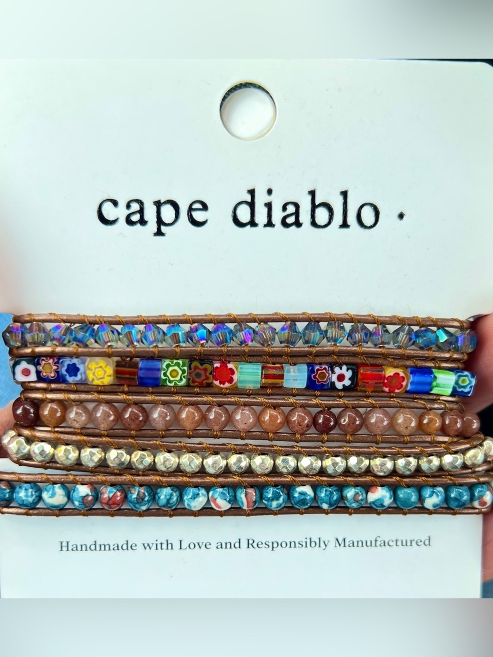 Cape Diablo Imperial Flower Protection Wrap Bracelet NWT Artisan Leather Jasper